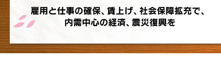�ٗp�Ǝd���̊m�ہA���グ�A�Љ�ۏ�g�[�ŁA�������S�̌o�ρA�k�Е�����