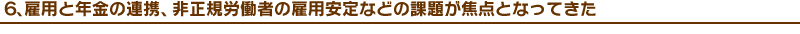 �U�A�ٗp�ƔN���̘A�g�A�񐳋K�J���҂̌ٗp����Ȃǂ̉ۑ肪�œ_�ƂȂ��Ă���